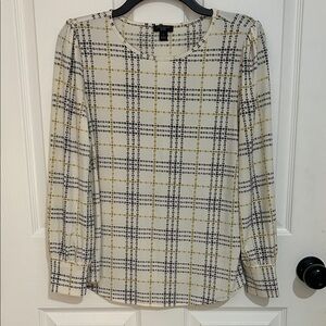 Ann Taylor Cream and Black Plaid Blouse